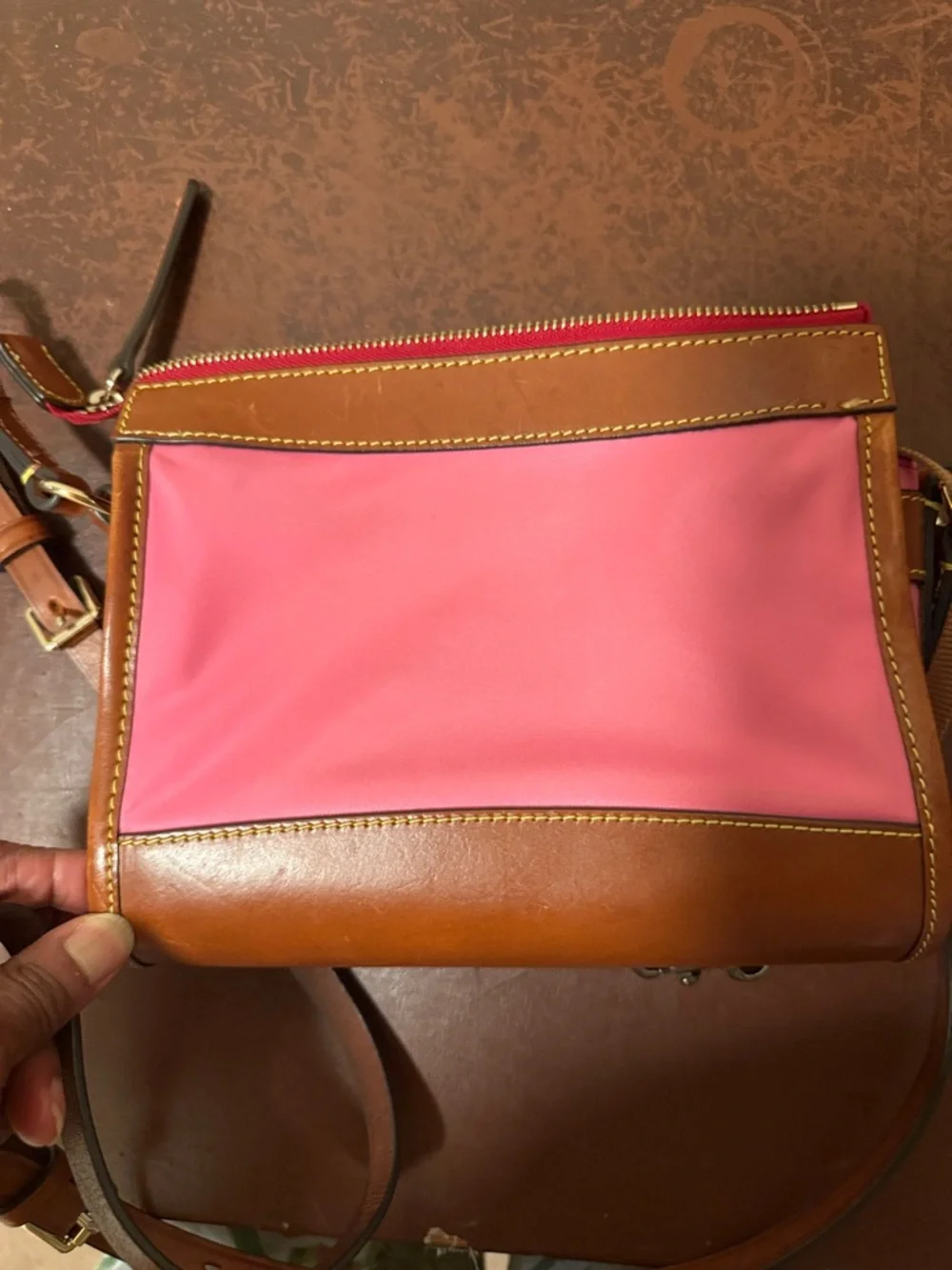 Dooney & Bourke Pink and Tan Leather-Trim Crossbody - Picture 4 of 4